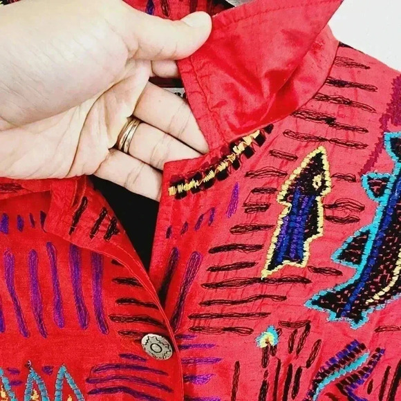 Vtg Chico's 100% Silk Embroidered  Button up Women's Blazer 1/M 3556P - Picture 6 of 8